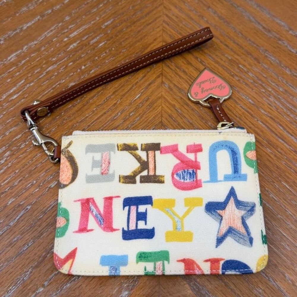 Vintage Dooney & Bourke Rainbow Monogram Print Heart Wristlet Pouch Wallet